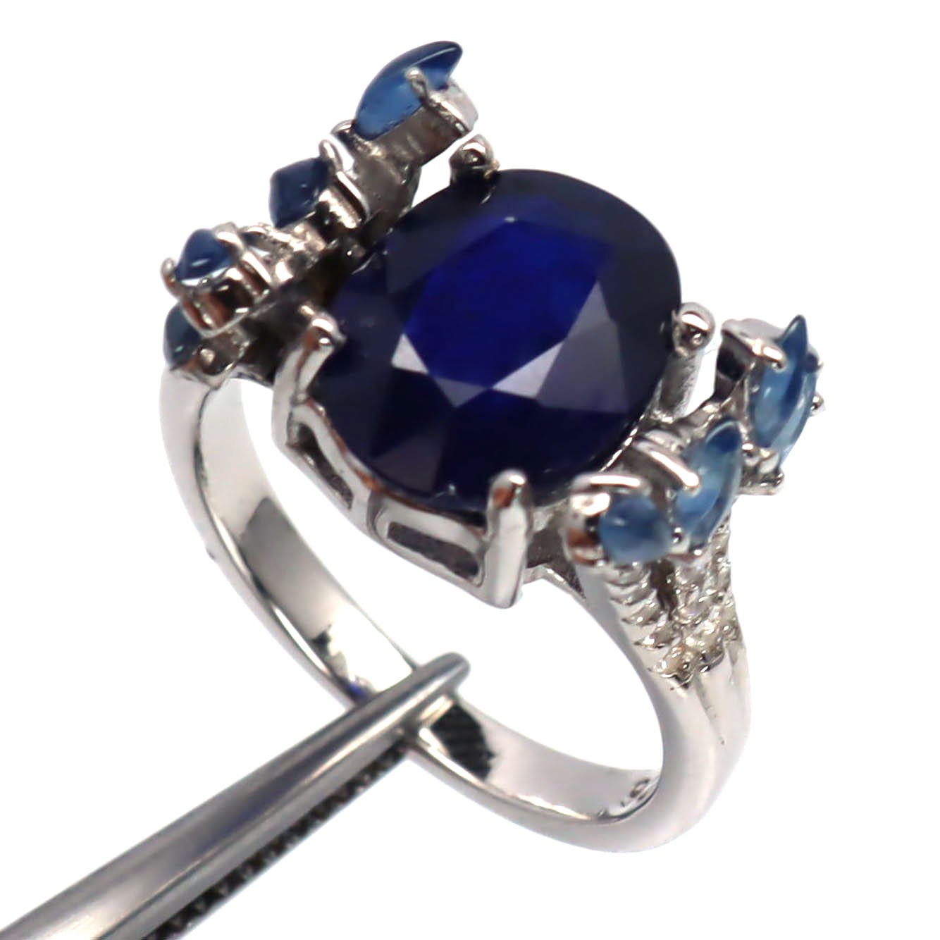 Natural Blue Sapphire Cubic Zirconia Ring 925 Sterling Silver Handmade Size 6