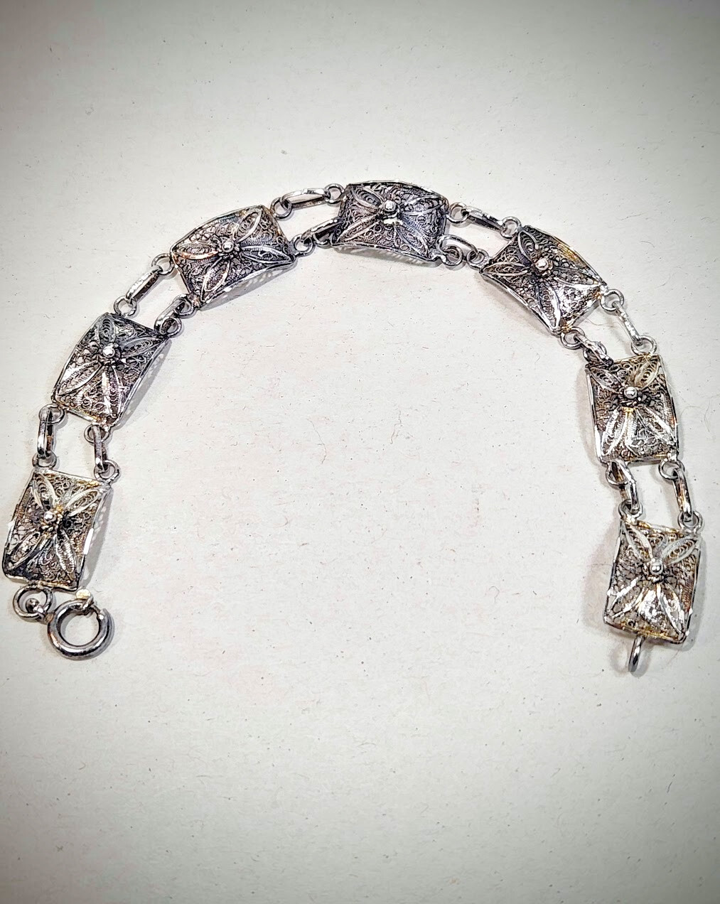 Topazio Portugal Link Articulated Filigree 925 Sterling Silver Bracelet 7.25in