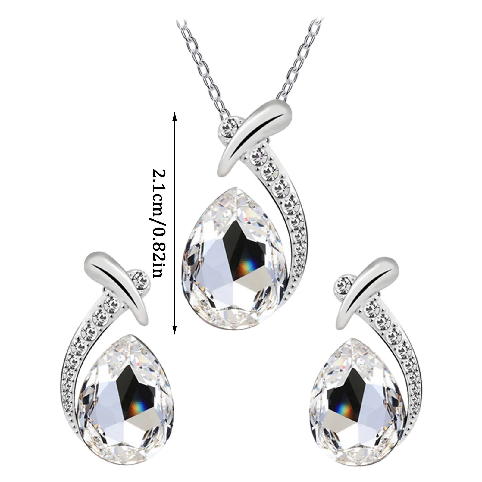 TEARDROP CLEAR CRYSTAL NECKLACE AND EARRINGS SET. FREE GIFT BOX INCLUDED