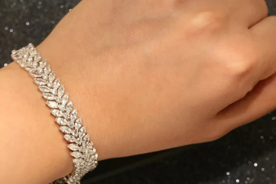 15Ct Marquise Lab-Created Diamond Women’s Tennis Bracelet 14K White Gold Finish