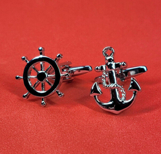 Nautical Anchor & Ship Wheel Cufflinks – Timeless Gift for Mens Formal Wear