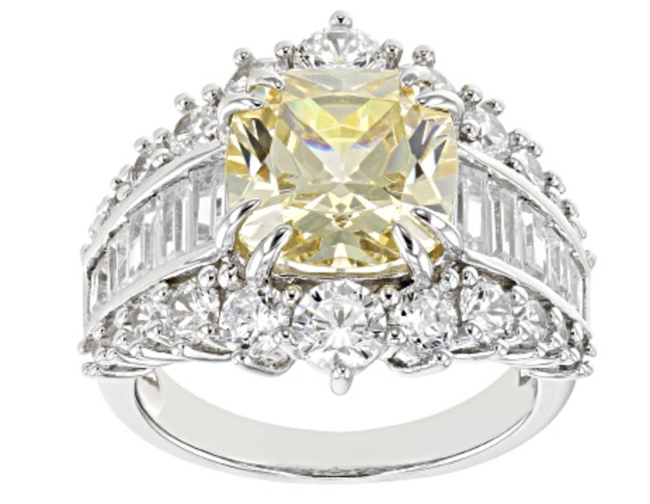 CANARY AND WHITE CZ RHODIUM OVER STERLING SILVER RING SIZE 5 6 7 8 9 10 11 12