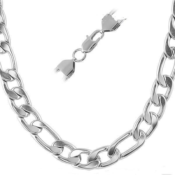 Stainless Steel Figaro Chain Necklace 11mm Lobster Claw Clasp / 16