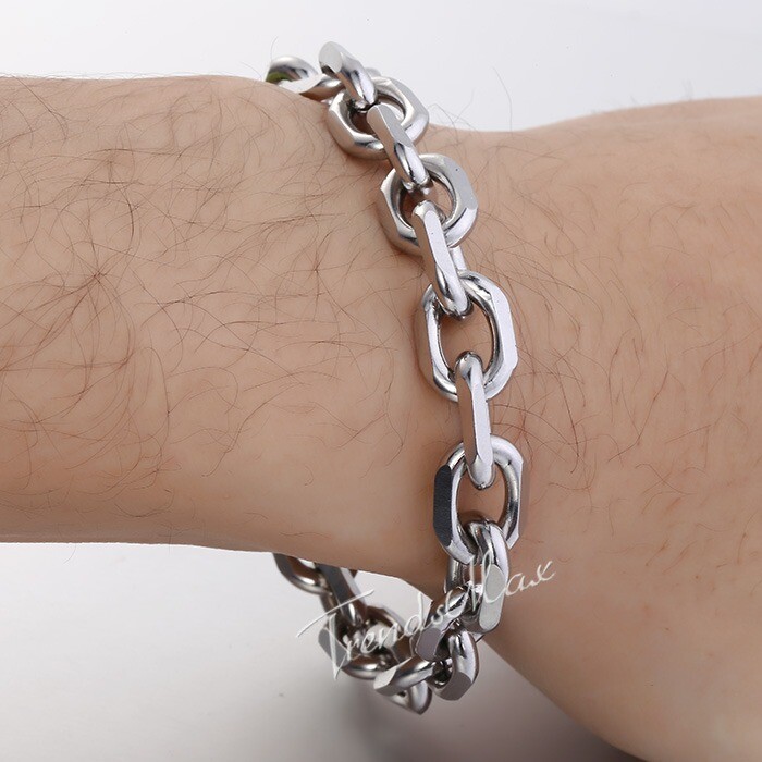 10mm Oval Cable Link Mens Boys Silver Tone Stainless Steel Bracelet Chain 8inch