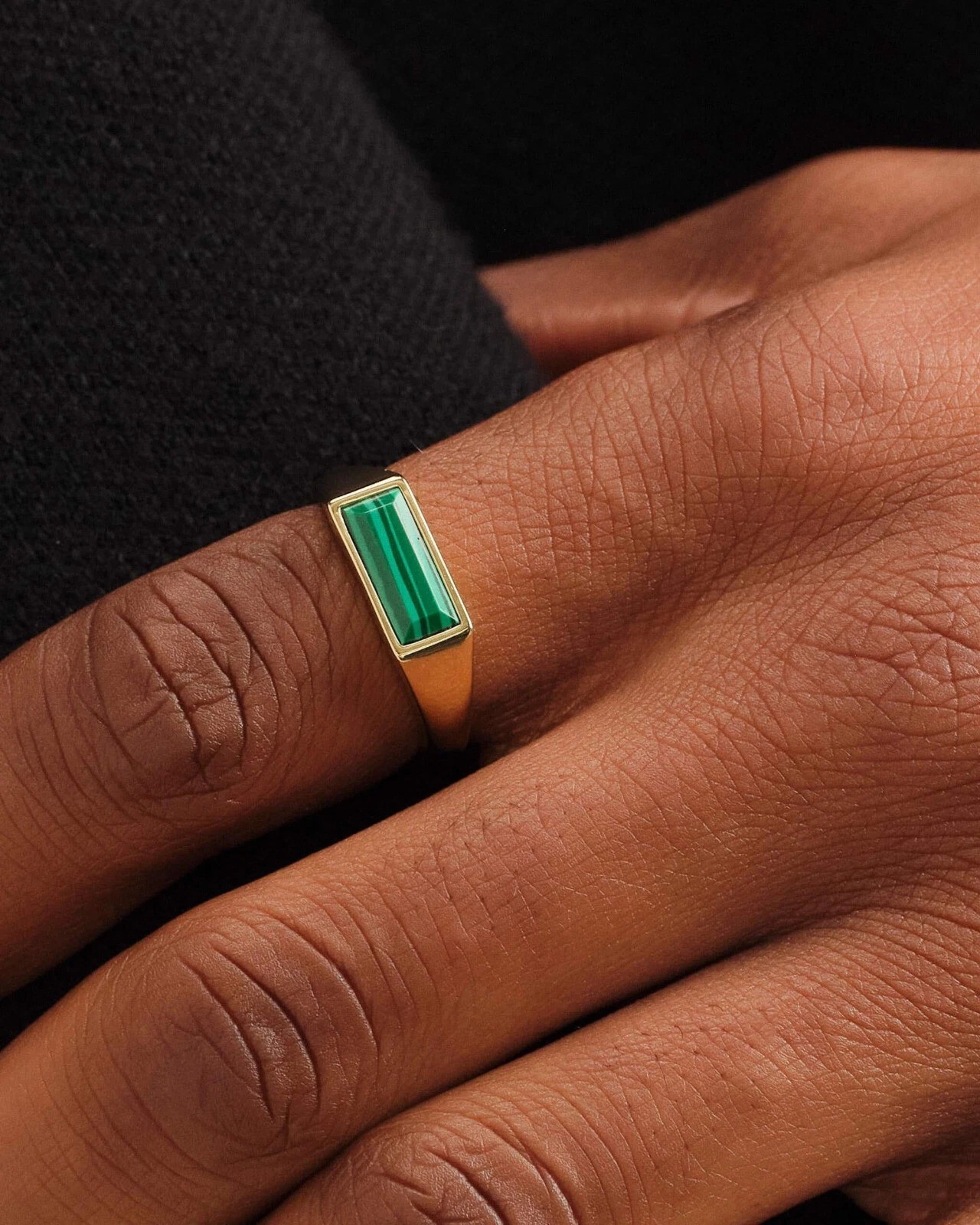 Natural Malachite Gemstone Mens Ring 925Sterling Silver Gold Plated Signet Ring