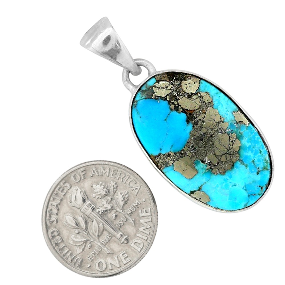 Kingman Turquoise With Pyrite 925 Silver Plated Pendant Jewelry WP27-10004