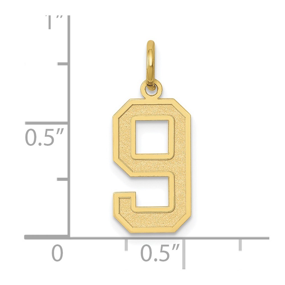 10k Yellow Gold Medium Satin Number 9 Charm Pendant 0.27g