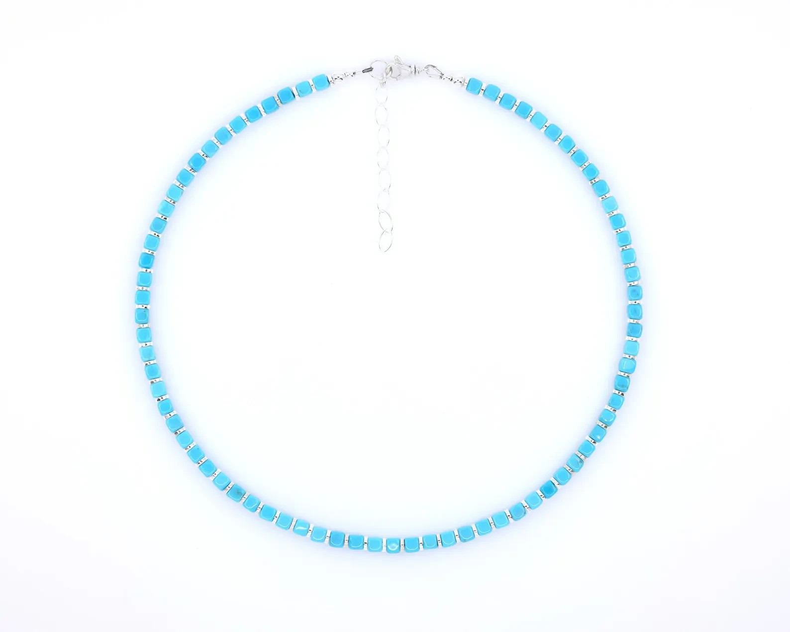 Arizona Turquoise Necklace | 4mm Square Beads, Sterling Silver Accents