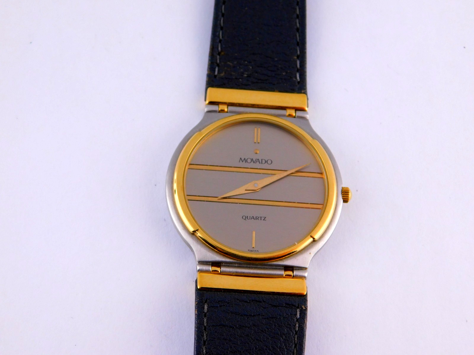 MOVADO 87-33-871 TWO-TONE 18K GP 5J SWISS QUARTZ MENS WRISTWATCH RARE W/BOX