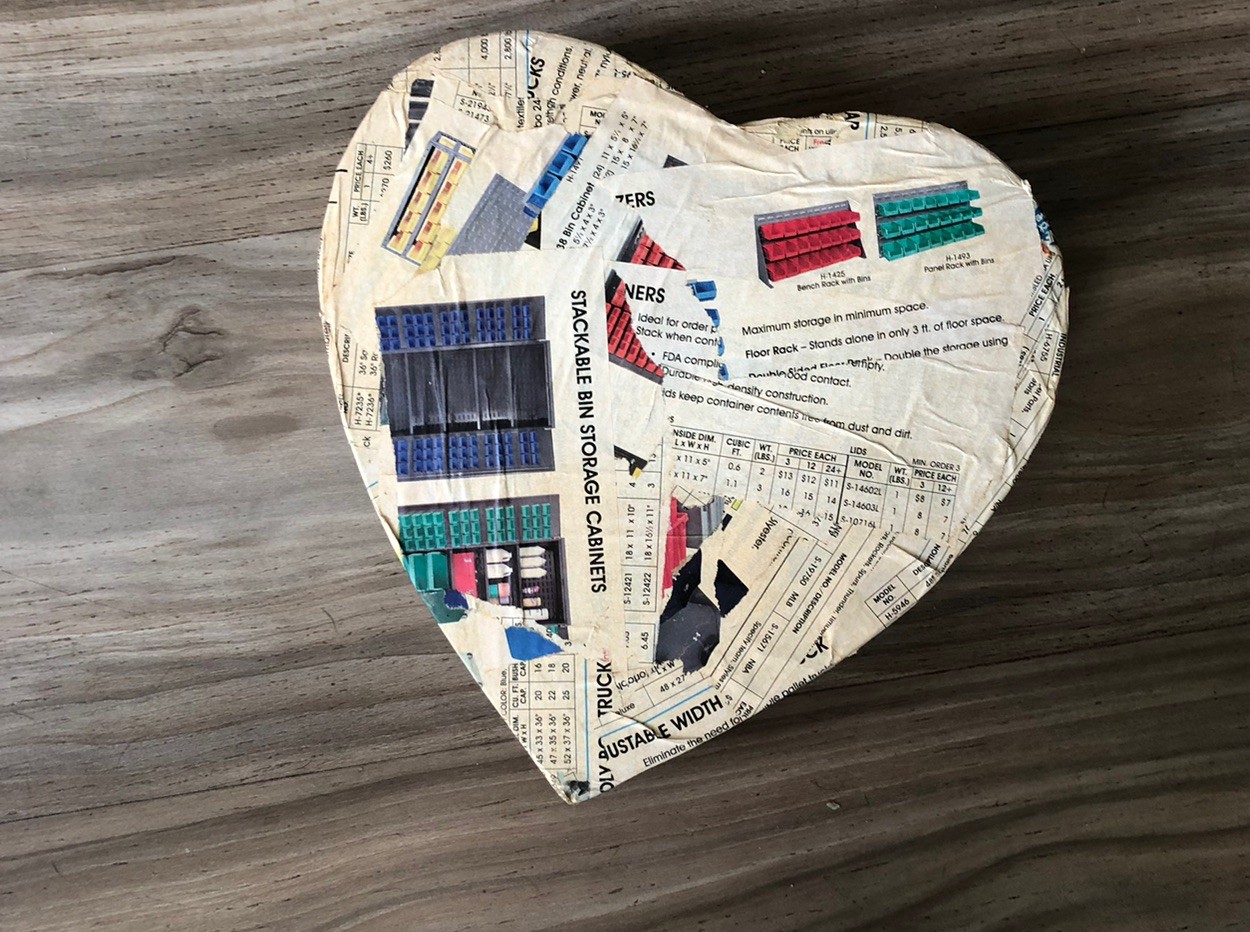 Handmade Decoupage Heart Storage Box Recycled Paper Mache Keepsake Trinket Box