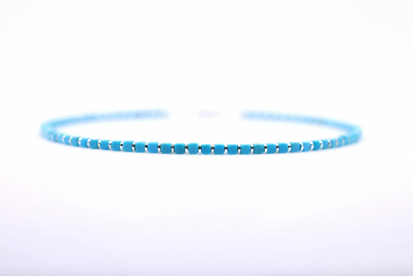 Arizona Turquoise Necklace | 4mm Square Beads, Sterling Silver Accents