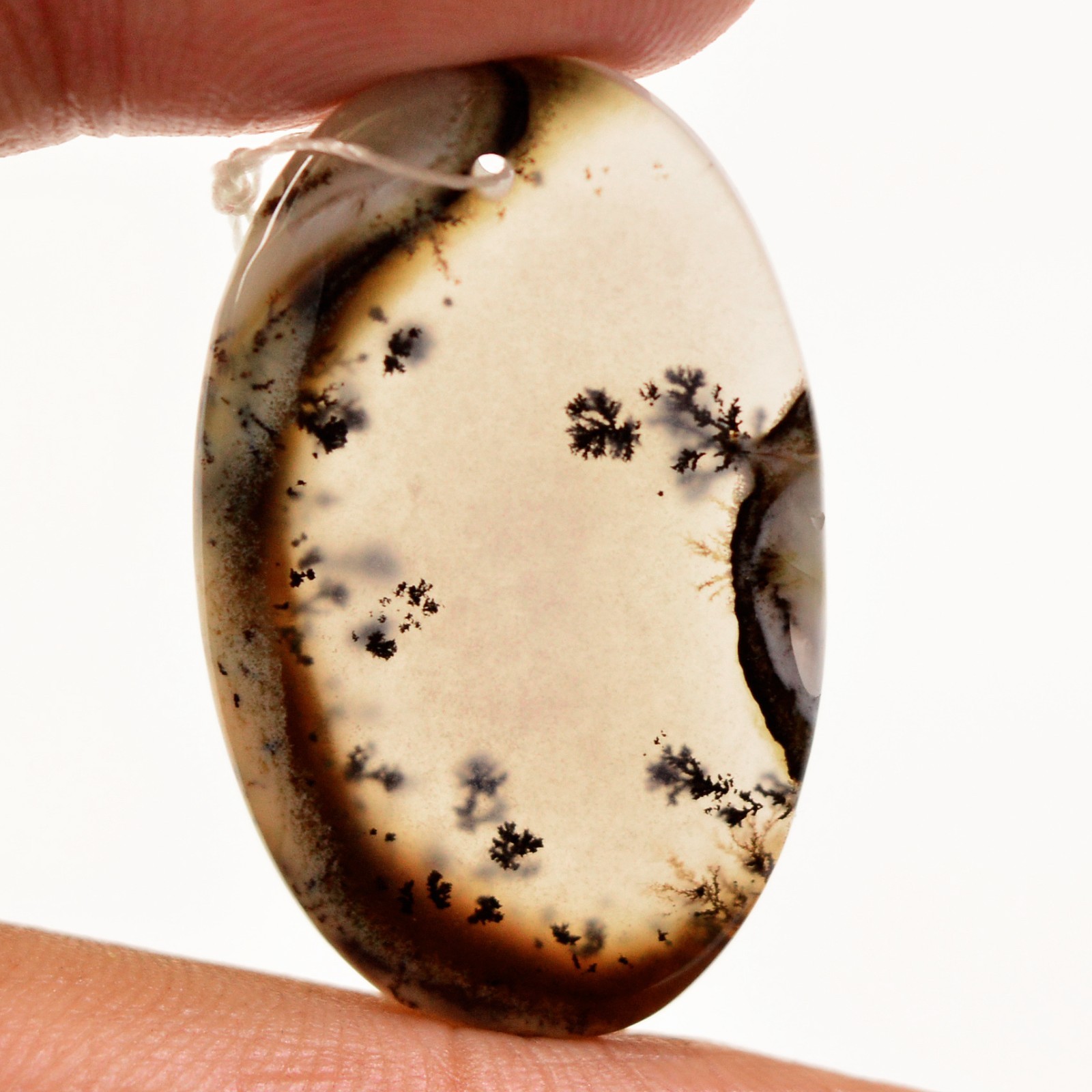 25 Cts Natural Dendrite Agate Front Drill Cabochon loose Gemstone 28×16 mm #L596