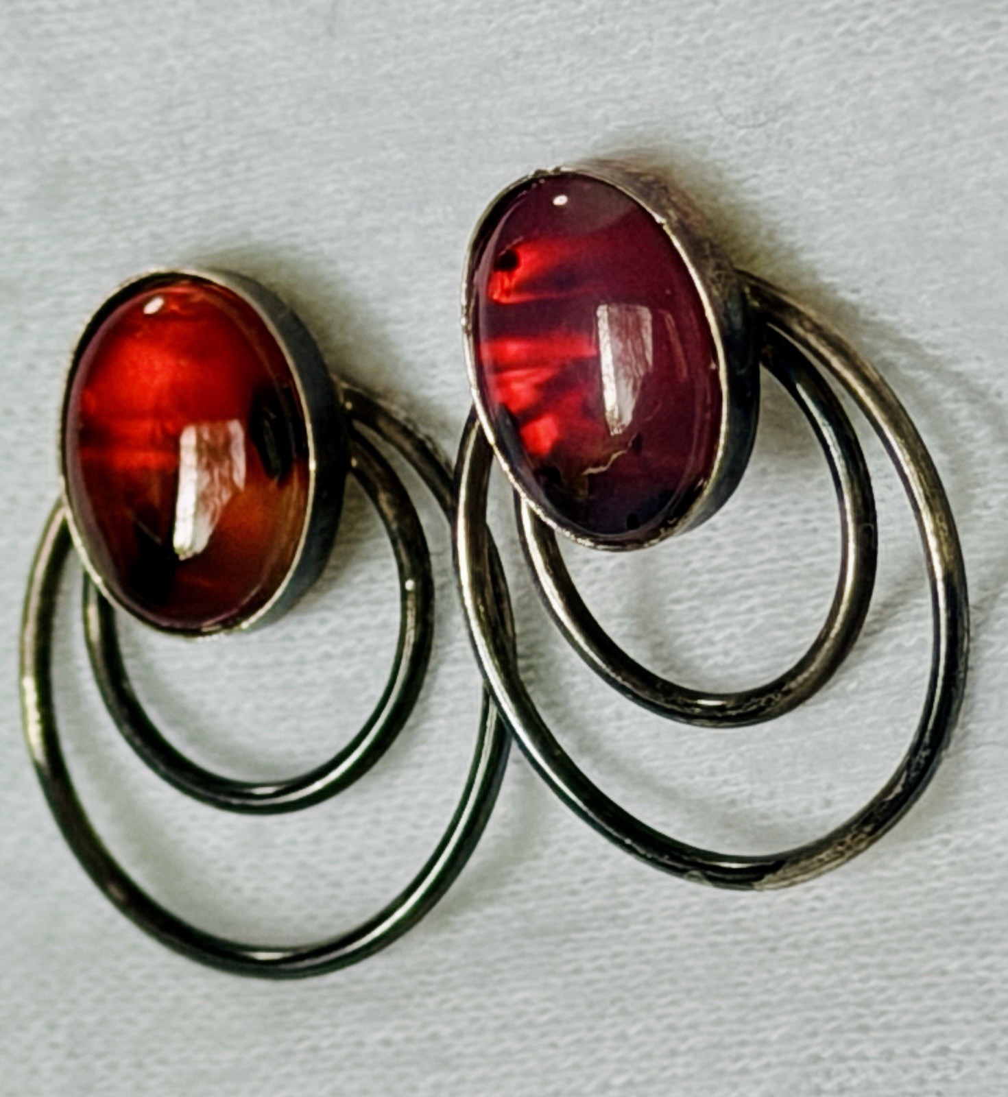 VTG Earrings Sterling Silver 925 & Fire-Agate Hot-Pink Boho-Chic Southwestern