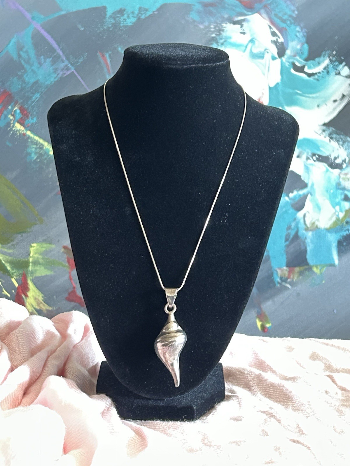 925 TN-49 Mexico Sterling Silver Conch Pendant & 925 Italy Necklace 18in 15g