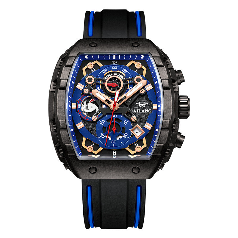 AILANG Men’s Tonneau Calendar Luminous Chronograph Automatic Mechanical Watch