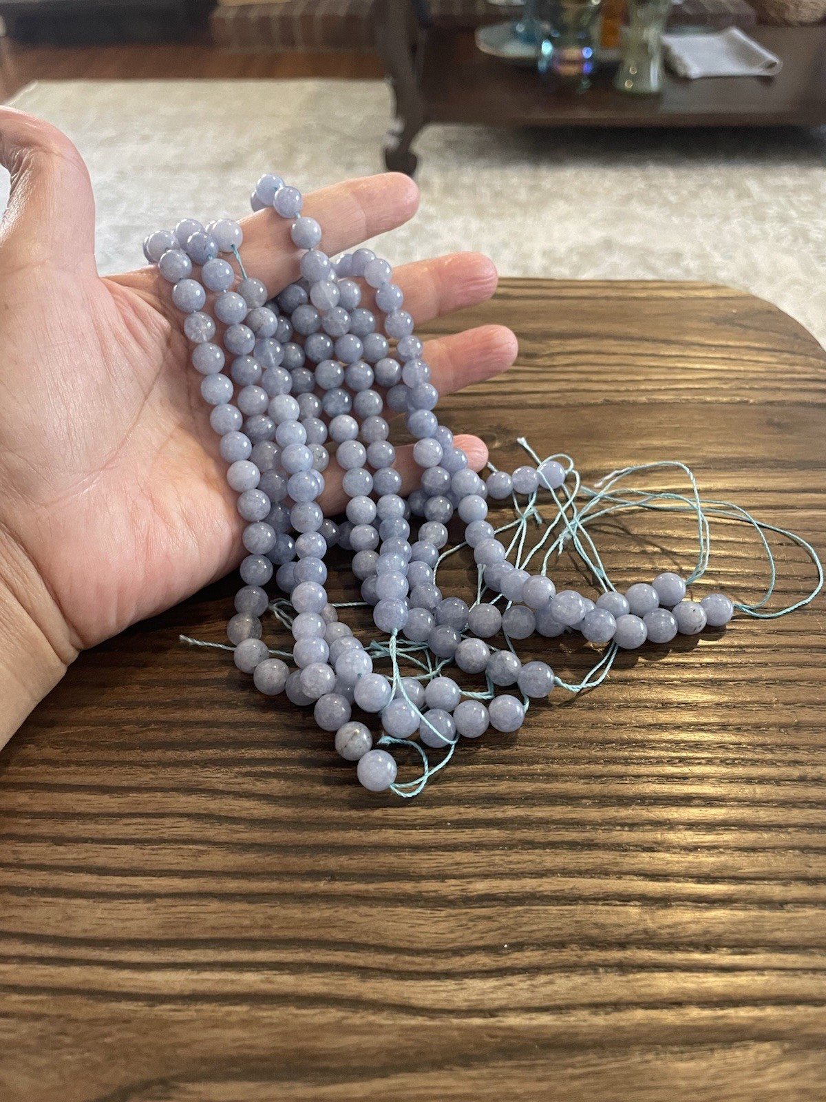 Light Blue Stone Round Bead Strands Lot 8mm Smooth 1mm Center-Drilled