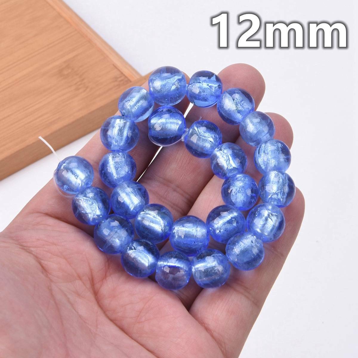 10pcs Round 8mm 10mm 12mm Foil Lampwork Glass Loose Beads for Jewelry Making