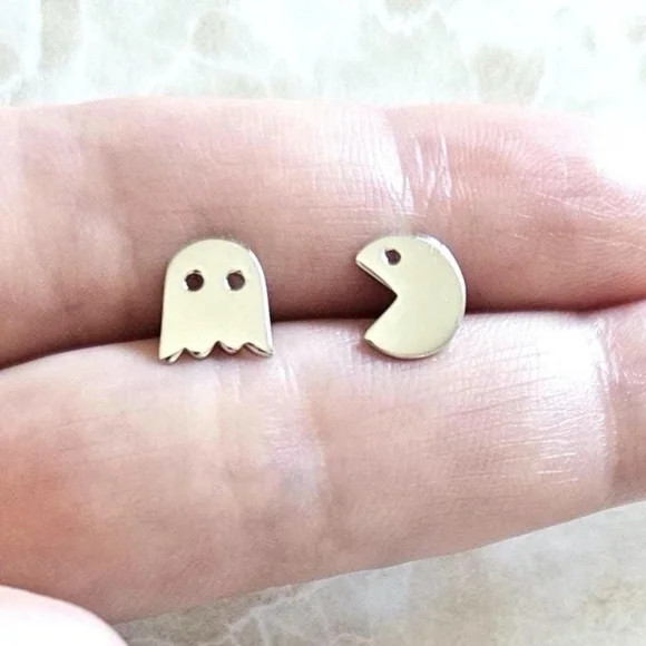 Pac Man Earrings Sterling Silver Video Game Lover Gift Birthday Gift Present Her