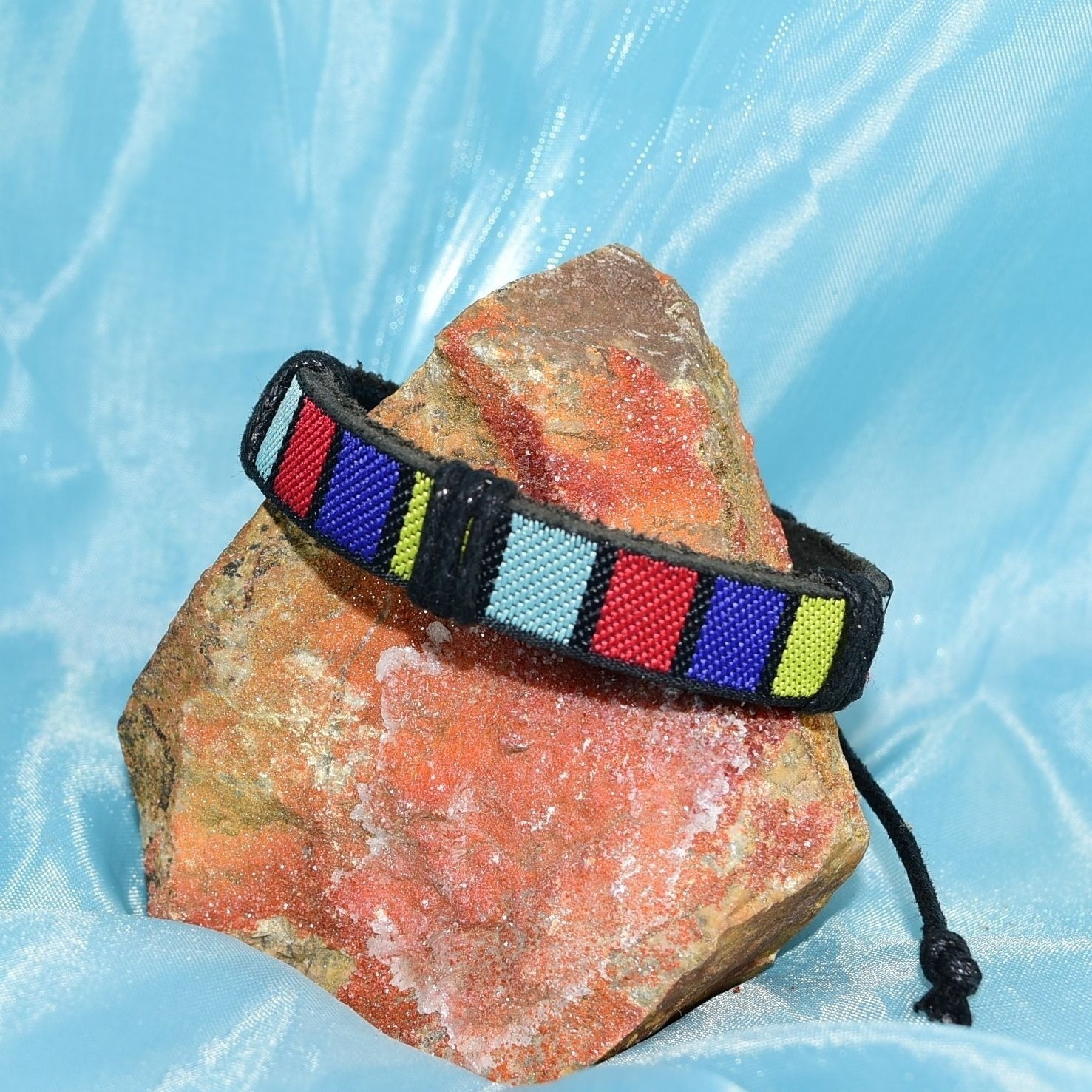 Rey Ribbon Colorblock Tie Bracelet Black Yellow Red Blue mens Gift Boxed