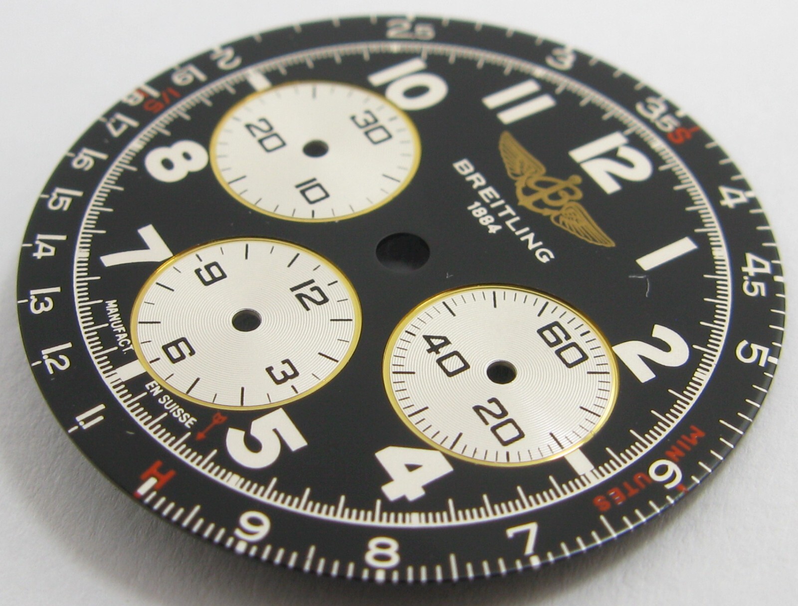Dial Breitling 1884 chronograph matte black / 3 white registers diameter 29.3 mm