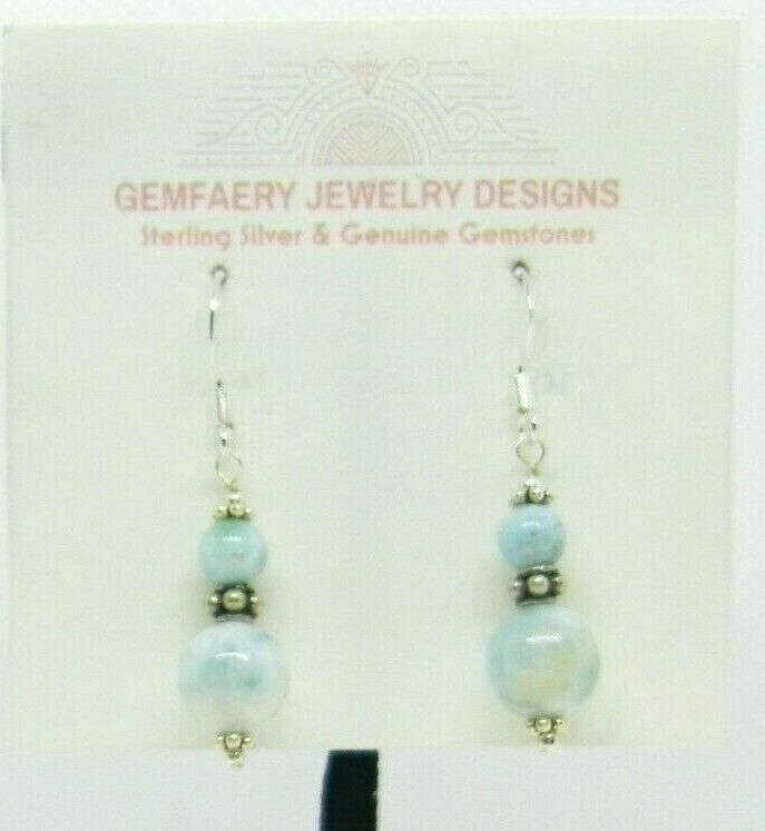 Sterling Silver Natural LARIMAR Gemstone Dangle Earrings #1749…Handmade USA