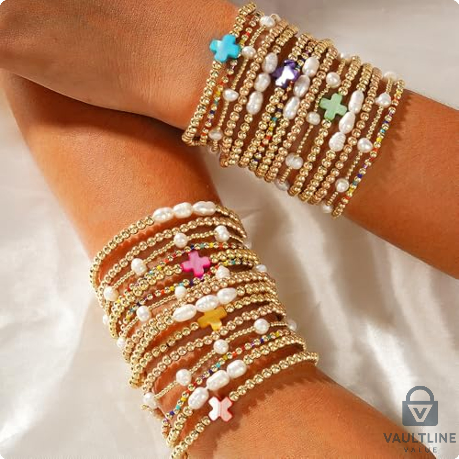 Shinus Boho Blue Beaded Stretch Bracelet 7 Inch Alloy Steel Strand Jewelry
