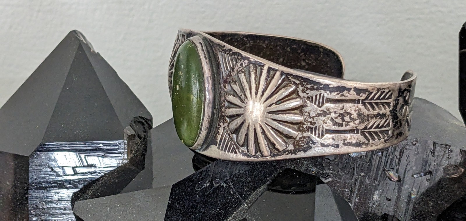 Fred Harvey Era Navajo Stamped Silver Cuff Bracelet