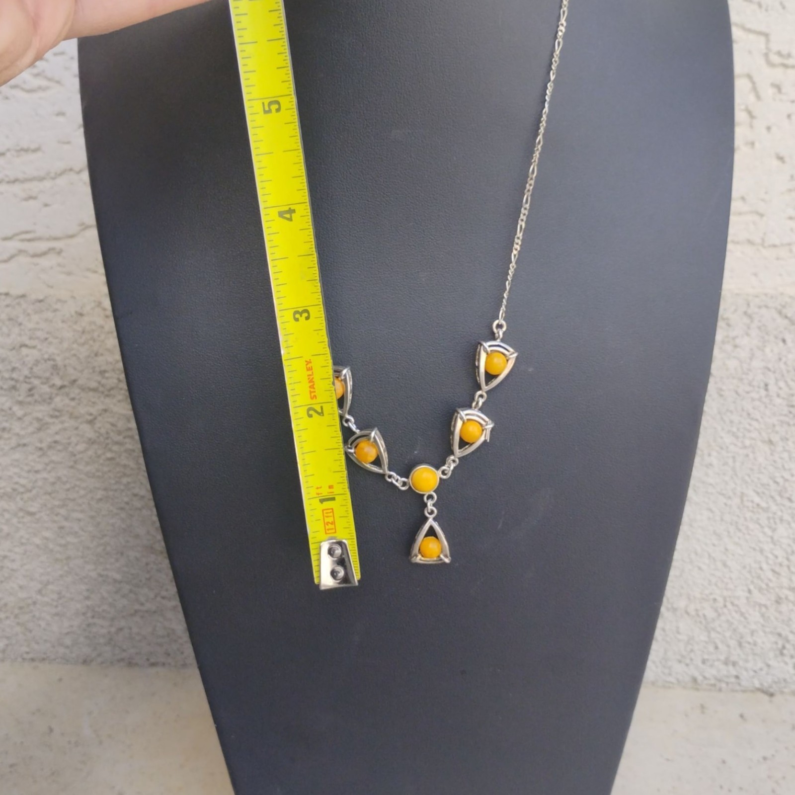Vintage Baltic Yellow Egg Yolk Amber Sterling Silver Y-Drop Necklace 18″