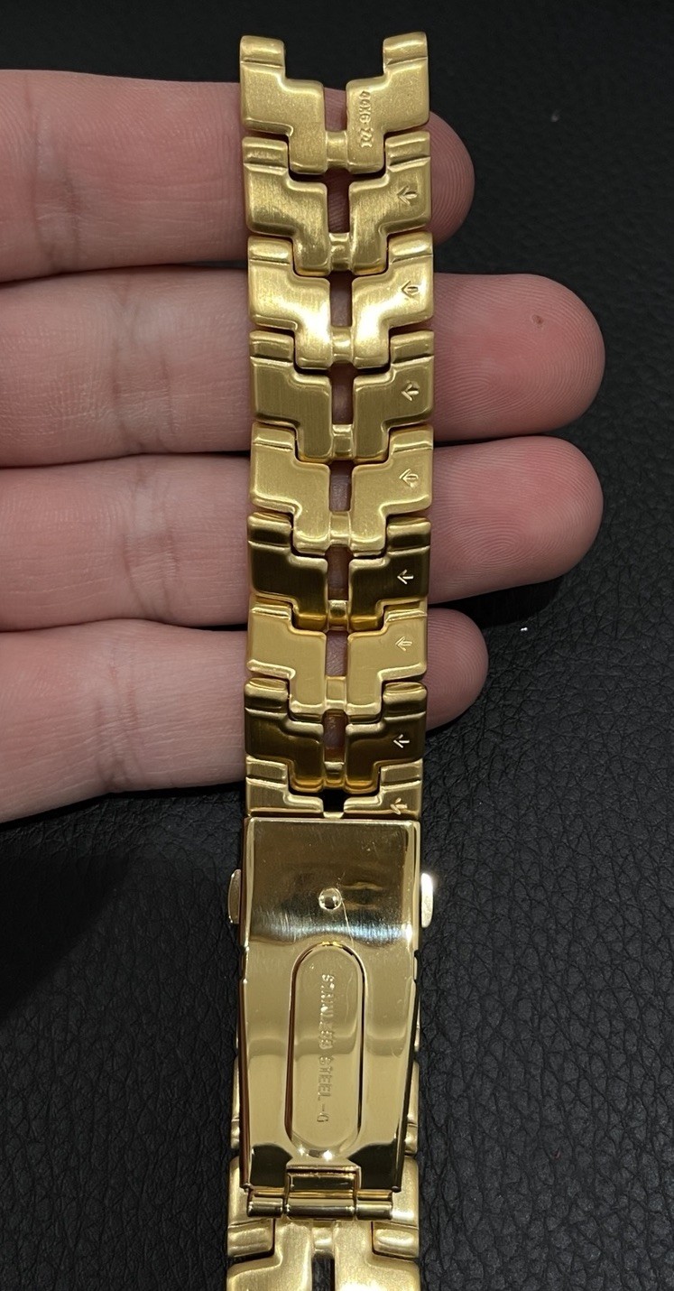 Seiko Yellow Tone Watch Band H-Link Bracelet Push Button Deployant Clasp