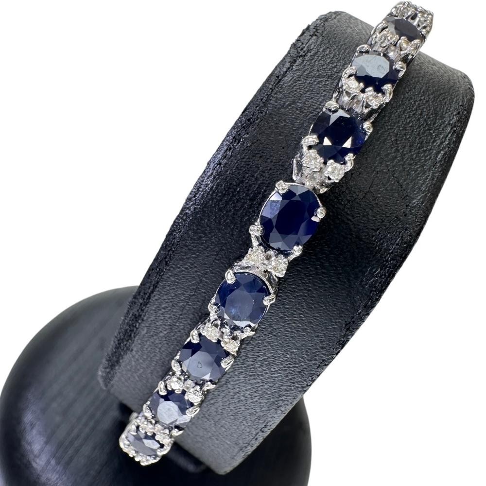 sapphire 10.00ct diamond 0.40ct bracelet K18WG white gold 11.0g 6.9″ Women