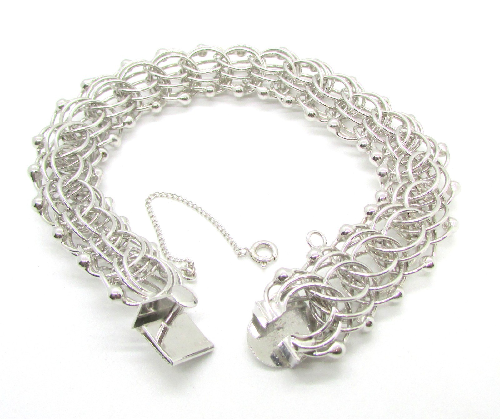 925 STERLING SILVER 17MM WIDE HEAVY VINTAGE 8.5″ DOUBLE CHARM BRACELET 36.3G