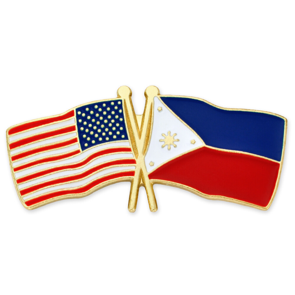 PinMart’s USA and Philippines Crossed Friendship Flag Enamel Lapel Pin