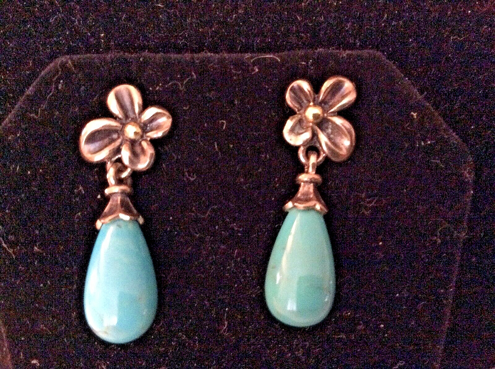 Ann King Sterling Silver & 18K Gold Flower Turquoise teardrop Dangle Earrings