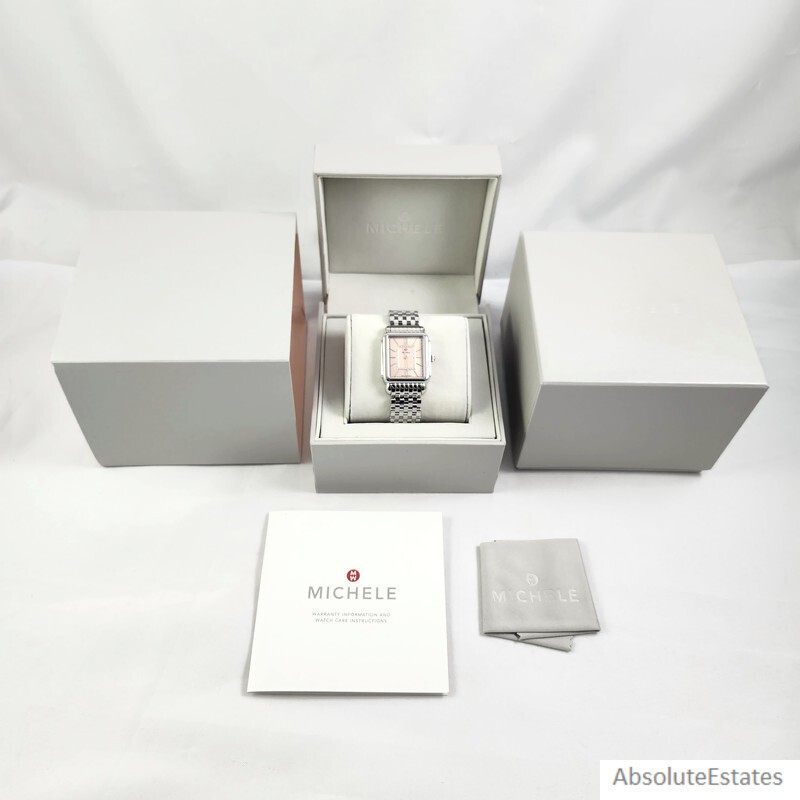NEW Michele Deco II Silver & Diamond Pink Blush Watch MWW06X000051 NWT + Box