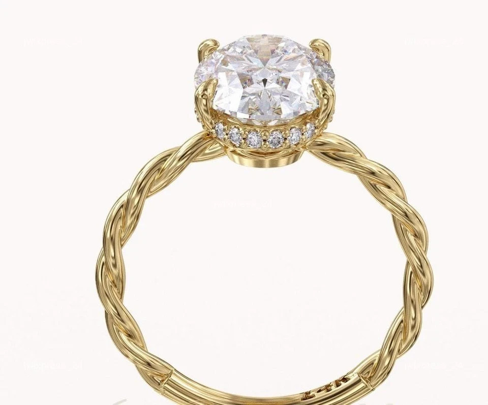 Oval Cut 4.20 Ct White Moissanite Solitaire Engagement Ring 14K Yellow Gold FN