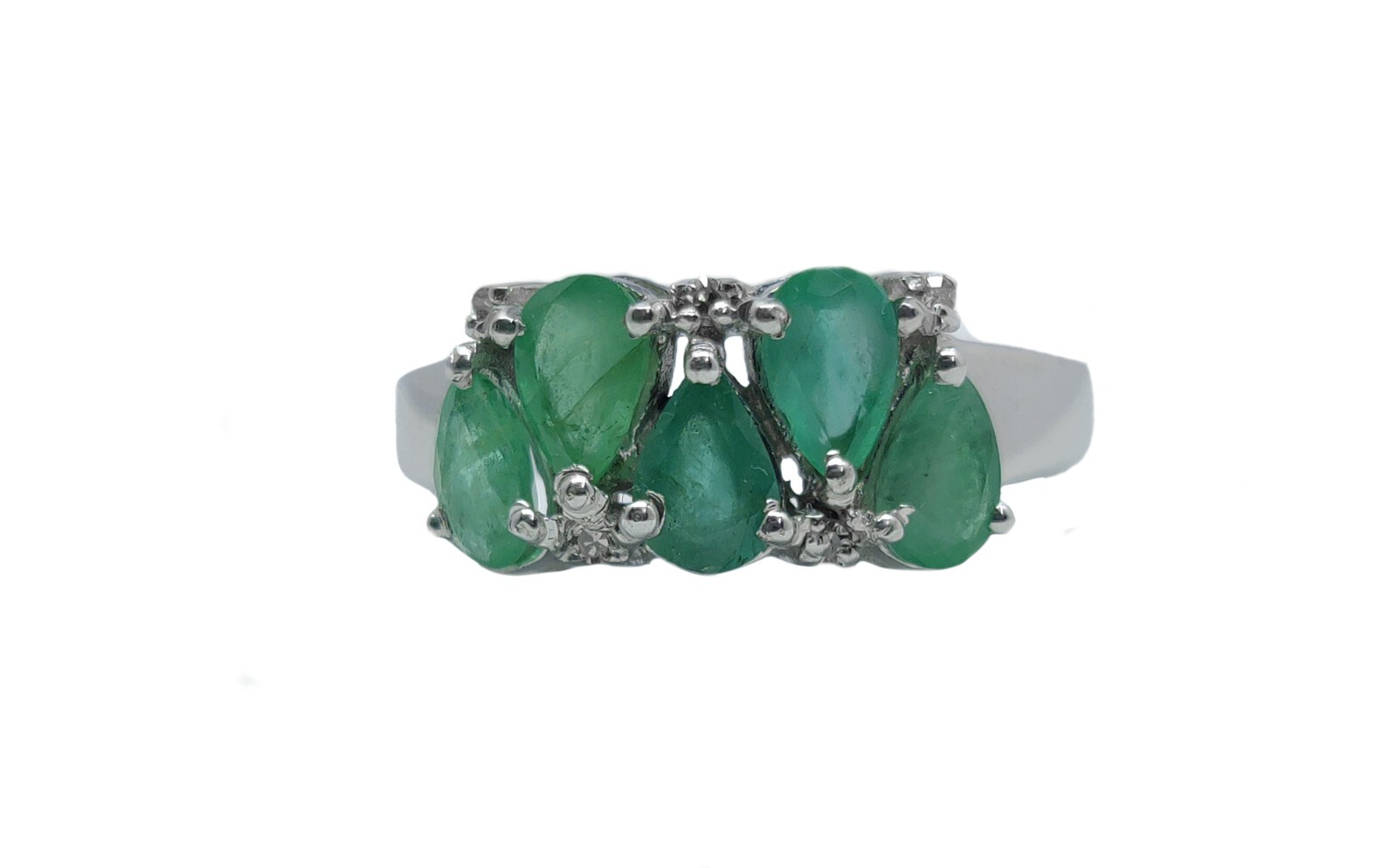 Emerald Diamond Engagement Band 5 Stone Emerald Diamond Wedding Band 925 Silver