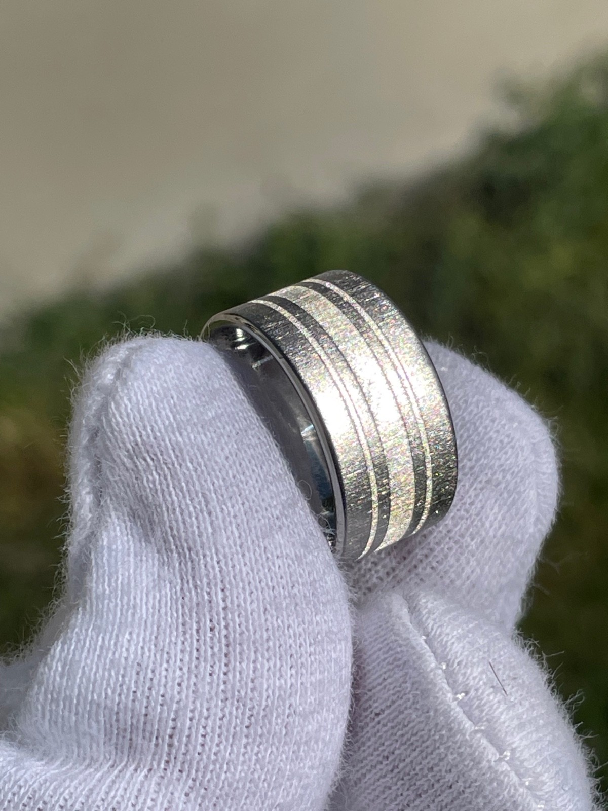 10mm Titanium with Silver Inlay Stripes, Made to Order, Wide Widths, Ring Jewelr
