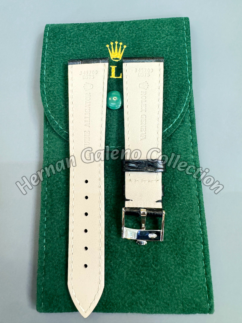Rolex Black Crocodile Leather Watch Strap Silver Buckle 20mm Vintage NOS