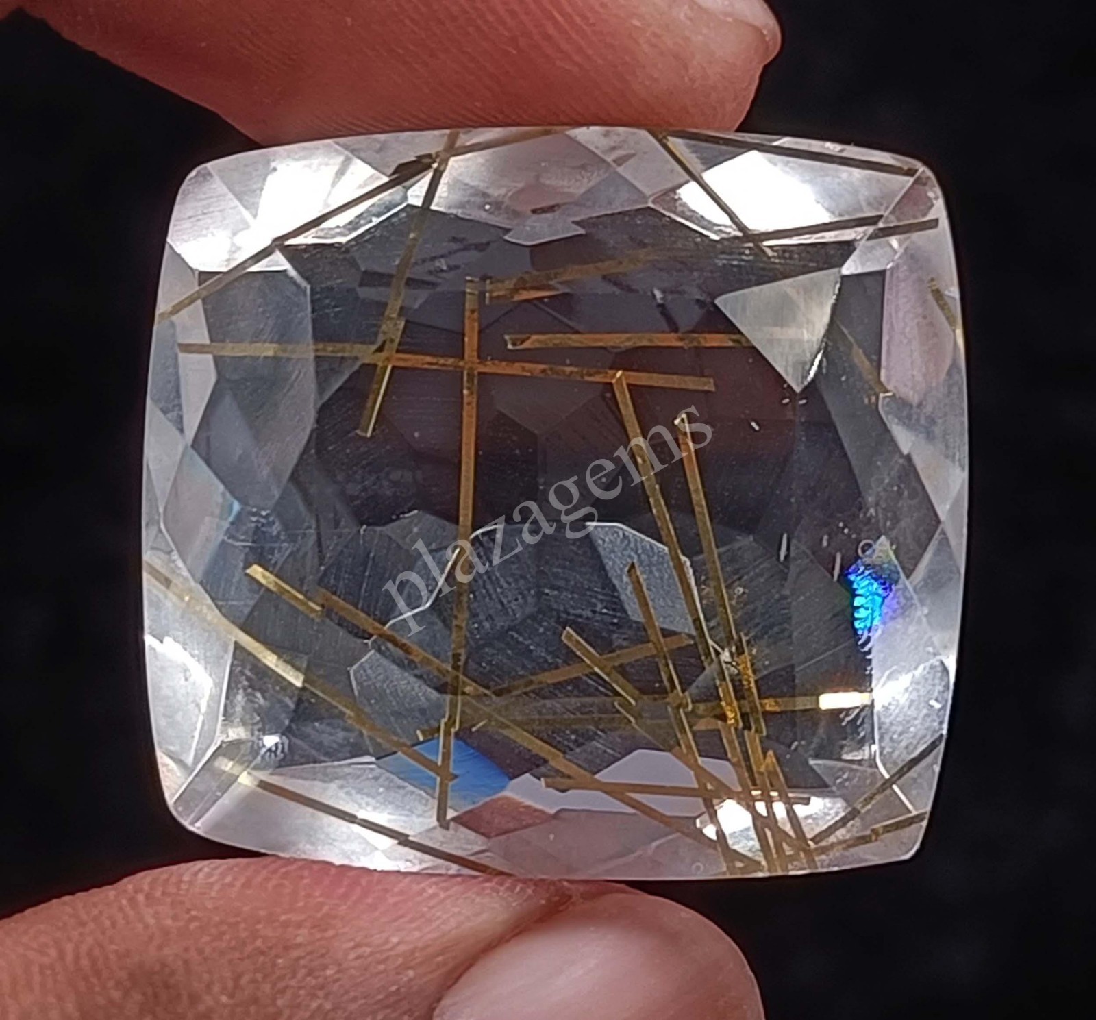 Certified 74.65 Ct Natural Yellow Rutilated Quartz Cushion Cut Loose Gems 5DSW