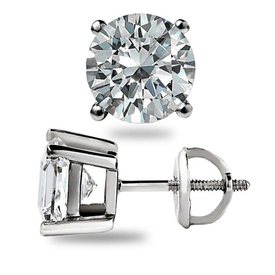 4 Ct Round Cut Moissanite FL/D Stud Earrings 14K White Gold 8mm ScrewBack New