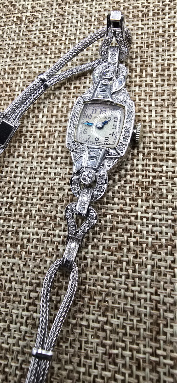 vintage Hamilton 995A Diamond and Platinum Iridium Ladies Watch 1930s Art Deco