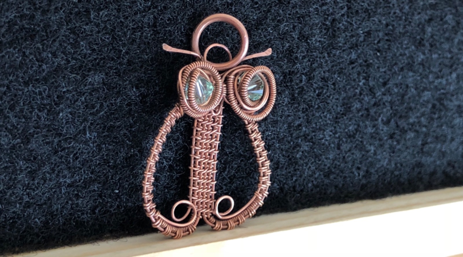 Wise Owl Pendant Hand Crafted Wire Wrapped Copper jewelry US made with Swarovski