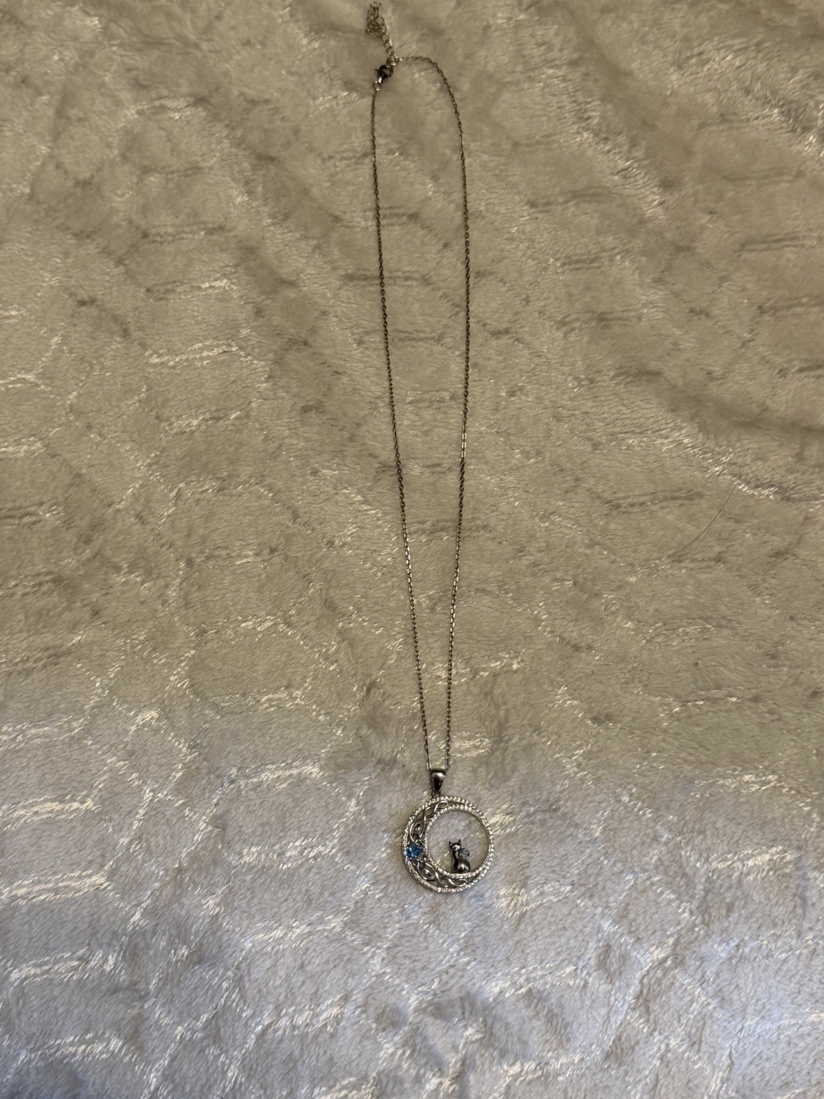 Sterling Silver Black Cat Crescent Half Moon Pendant Necklace solid 925 chain