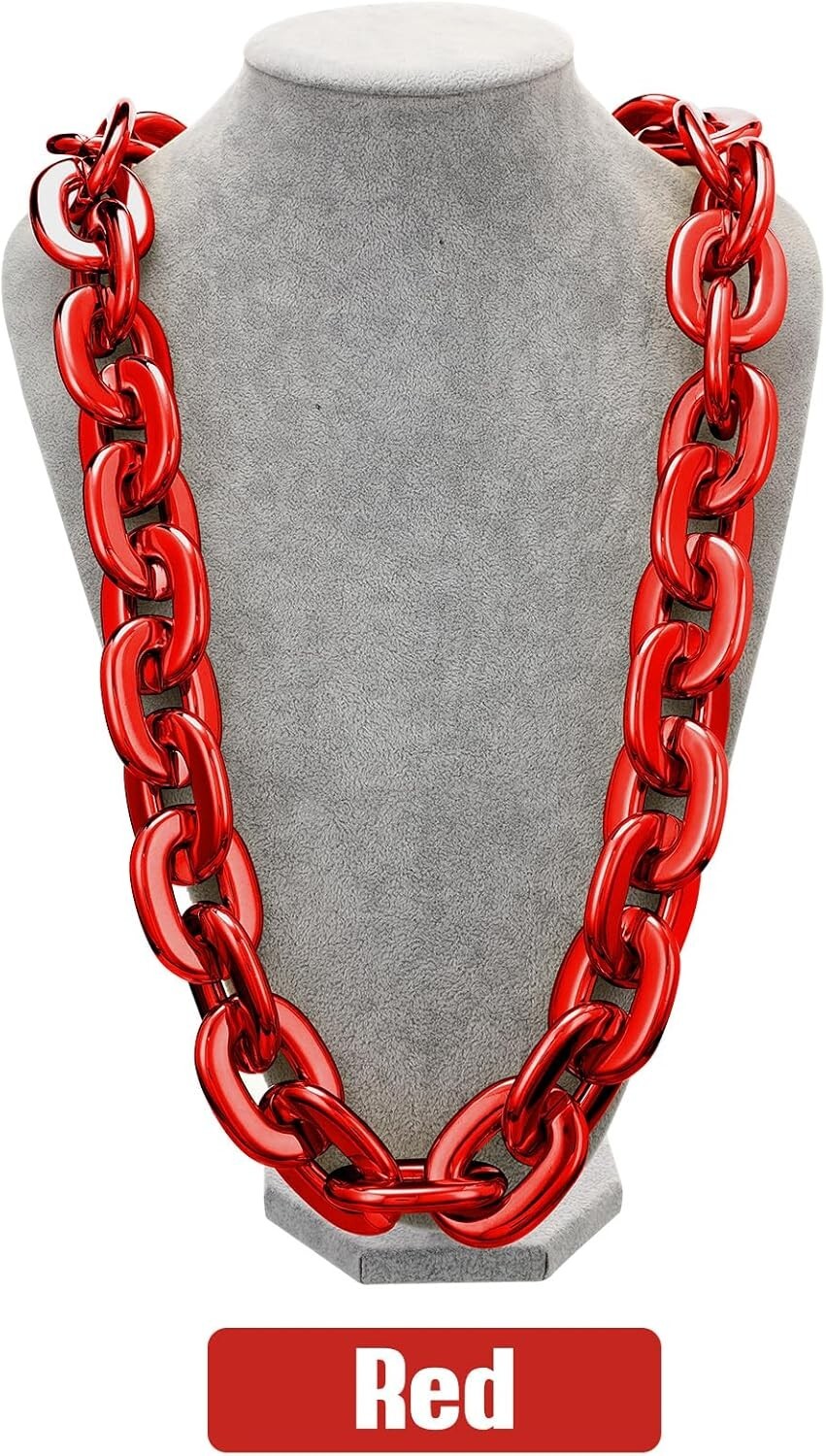 Red Hip Hop Large Acrylic Thick Plastic Cuban Link Chain Necklace 32in 80cm