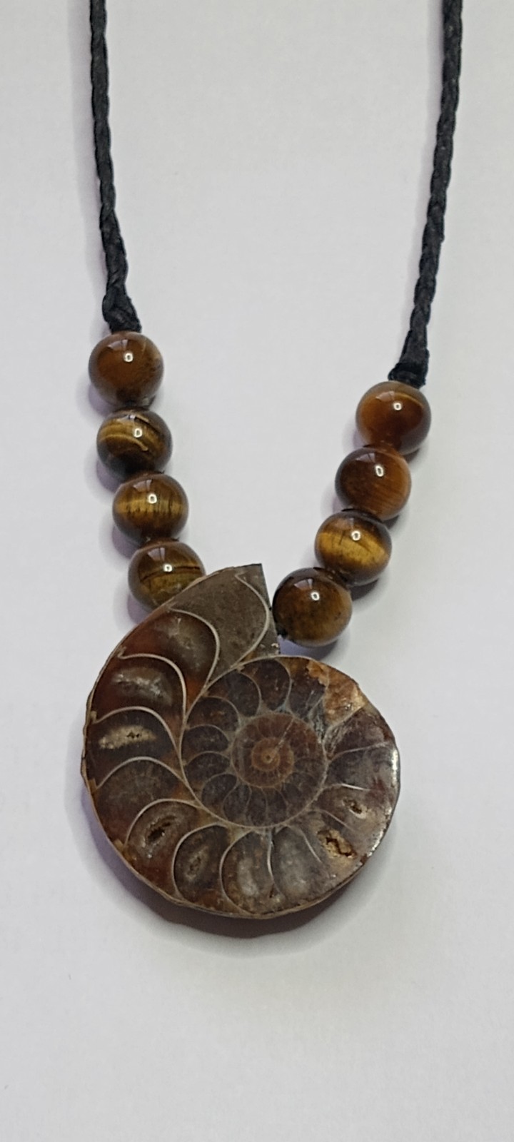Fossil Ammonite Handmade Adjustable and Hand Braided Necklace