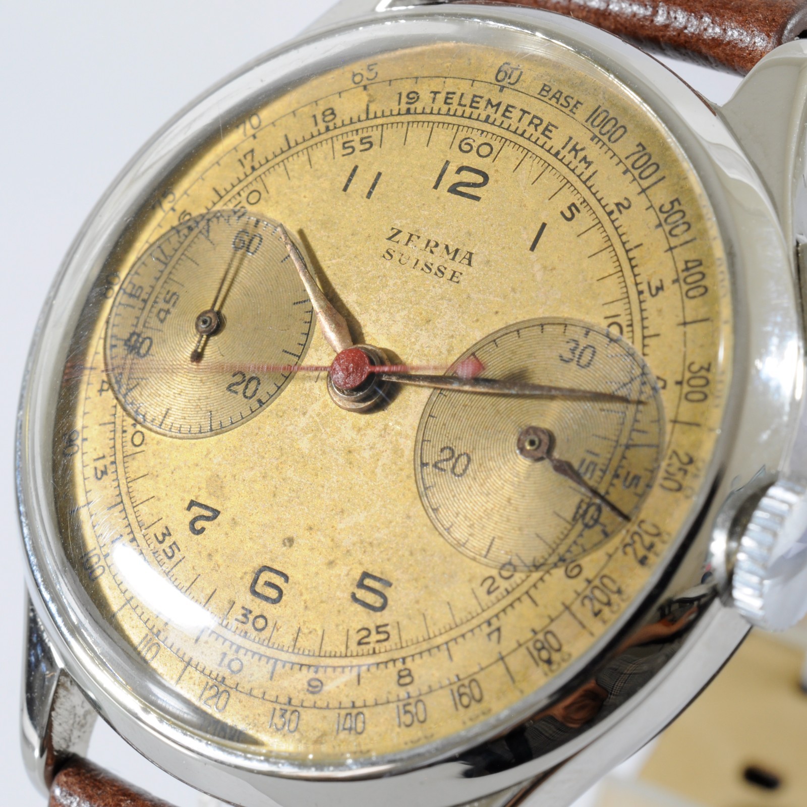 SWISS CHRONOGRAPH VALJOUX 22 MANUAL WIND ST STEEL WATCH W/ ORIGINAL VINTAGE DIAL