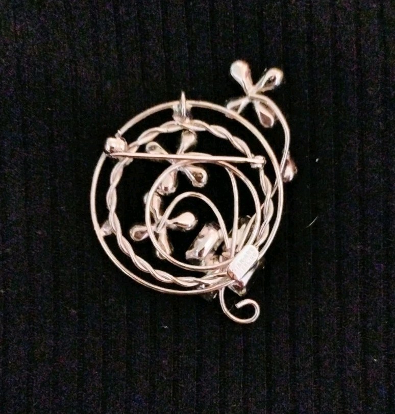 Vintage STAR ART Sterling Silver Twist Blue & White Crystal Flower Pin Pendant