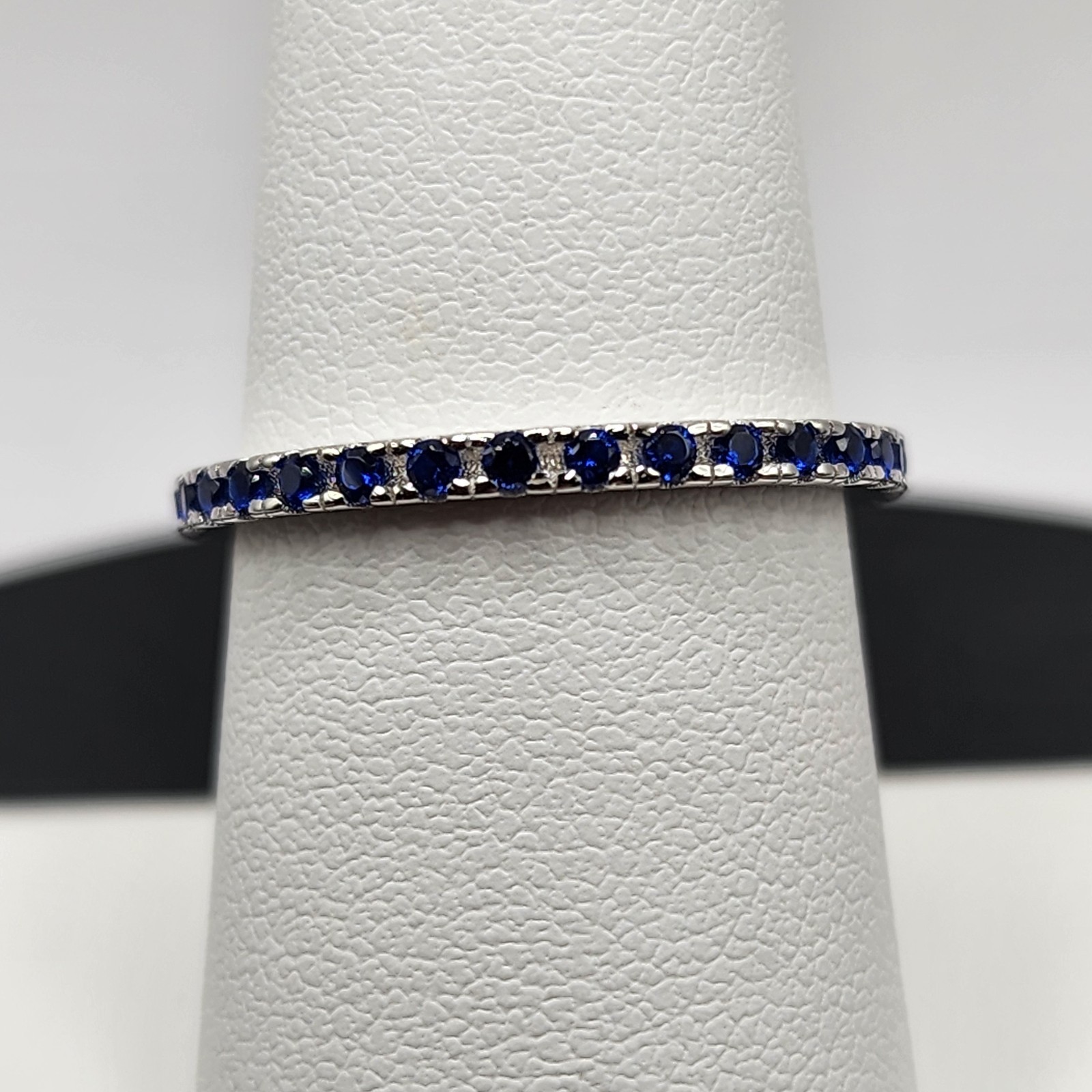 925 NEW Sterling Silver Blue CZ Eternity Band 2mm Size 7 ~FREE SHIPPING ~