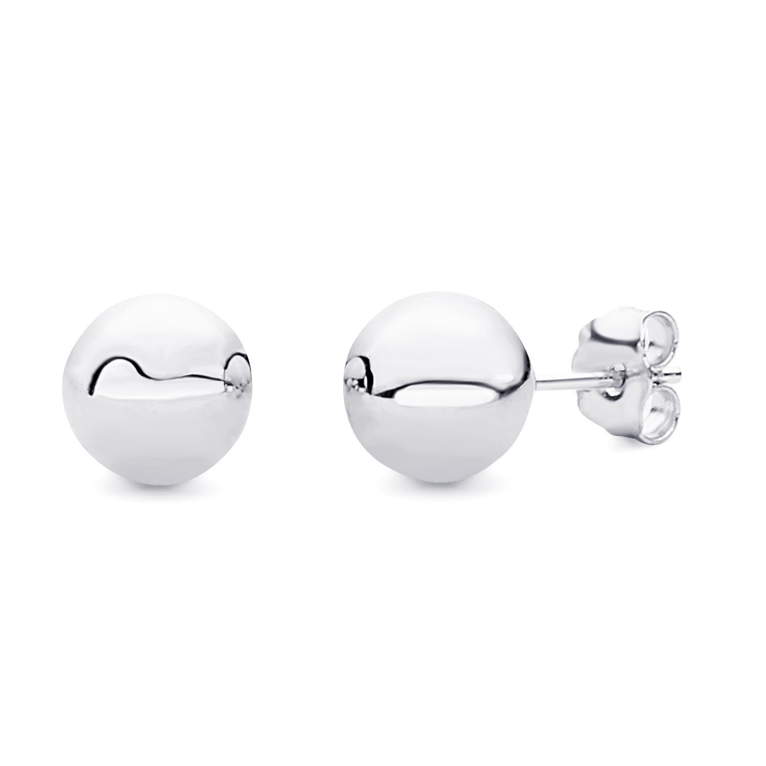 14k REAL White Gold 3mm, 4mm, 5mm, 6mm, 7mm, 8mm Ball Stud Earrings with Push…