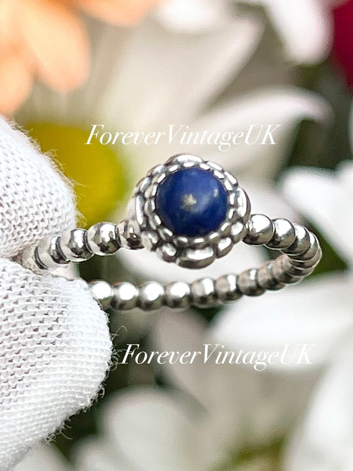 Pandora 🩷 Silver “September Birthstone” Ring – Blue Lapis – EU 56 – 3.54g